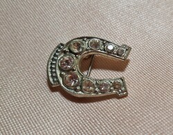 Vintage luck-bringing horseshoe stone brooch, pin