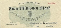 2 millió márka 1923.08.25. Németország Berlin