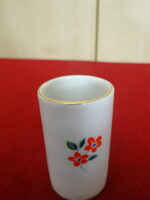 Hollóházi porcelán mini váza, piros virágokkal, magassága 5 cm. Jókai.