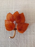 Antique, genuine, Russian, marked amber leaf brooch - with gold-plated pin