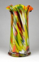 1H625 Régi muránói citromsárga fújtüveg váza 18 cm