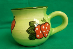 Small strawberry and cream ceramic cup, folk motif mug, cup