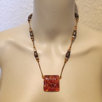 Sliding lock necklace with glass pendant 80cm adjustable to 35cm