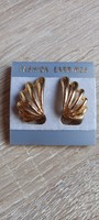 Retro gold-plated fan-shaped earrings, clip