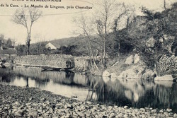 Antique photo postcard - French countryside landscape river bank