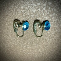 Régi kék üveges fülklipsz vintage fülbevaló, retro klipsz, az ékszer 1960-as évekből származik