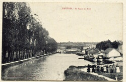 Antik  fotó  képeslap - francia kisváros  létképe , kikötő  1915