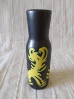 Industrial retro black ceramic vase with yellow decor, flawless, 27 cm