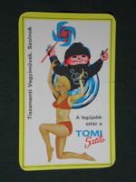 Card calendar, Tomi washing powder, Tiszament chemical works, Szolnok, erotic female model, 1973, (5)
