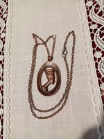 Retro applied art bronze or copper Egyptian - Nefertiti goldsmith pendant with chain