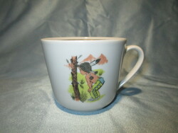 Antique children's mug with fairy tale pattern, cup with Indian pattern