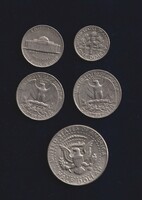 Amerikai Egyesült Államok Cent/Dollar LOT! 5DB 1 cent - 5 cent - 1/2 dollar - 1/4 dollar 1964-1992