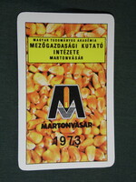 Card calendar, agricultural research institute, Martonvásár, corn, 1973, (5)