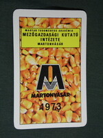 Kártyanaptár, mezőgazdasági kutatóintézet, Martonvásár, kukorica,1973,   (5)