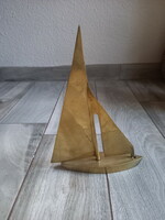 Csodás régi réz vitorlás hajó szobor (25,5x18x4 cm)