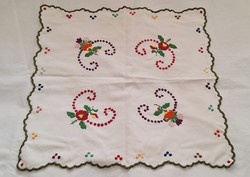 Embroidered floral needlework tablecloth 52 x 52 cm.