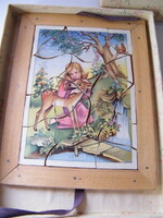 Antik képkirakó, puzzle fából, eredeti dobozban