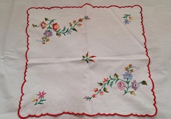 Embroidered floral needlework tablecloth 41 x 43 cm.