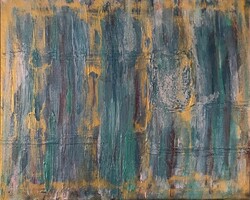 Blue and Gold  . 41cmx33cm egyedi kortárs abstract vászonkép