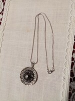 Old Hungarian applied arts silver-plated copper pendant with chain