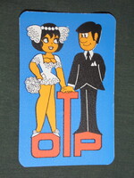Kártyanaptár, OTP takarékpénztár, bank, grafikai rajzos, esküvői pár,1973,   (5)