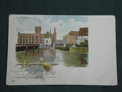 Postcard, Germany, lithograph berlin, am mühlendamm, sparkasse, bank
