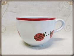 Huge, retro West German waechtersbach porcelain earthenware mug with ladybug pattern