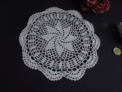 25 cm diam. Tablecloth crocheted from snow-white soft cotton yarn.