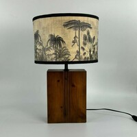 Spanyol mid-century tömörfa lámpa új modern majmos bambusz búrával