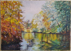 Antiipina galina: autumn in the park, oil painting, canvas, painter's knife, 50x70cm