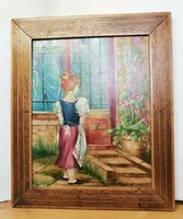 In front of my door. Art Nouveau style painting m. Varga with sign