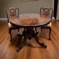 Antik stílusú bővíthető étkezőasztal / tárgyaló asztal 4 db kárpitozott támlás székkel