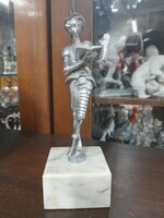 Don Quixote, cast tin/tin, metal sculpture, statue, on a marble base. 21 Cm.