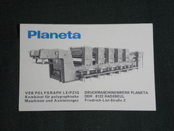 Kártyanaptár, Németország, Radebeul, Planeta nyomda, nyomdagép, 1972,   (5)