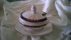 Mcp with the famous Czech porcelain-gold-cobalt blue sauce-mustard-sugar holder- serving spoon