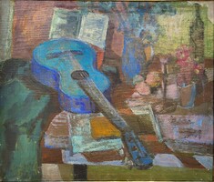 Dombrovszky Szaniszló (1928-2004) Csendélet Gitárral c. Képcsarnokos festménye Eredeti Garanciával!