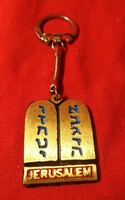 Ring keychain Jerusalem / approx. 3x4 cm 25 grams - copper/ with Hebrew engraved inscription.