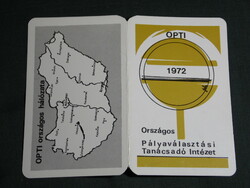 Kártyanaptár, OPTI pályaválasztási tanácsadó intézetek címjegyzéke, térképes, 1972,   (5)