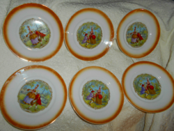 6 zsolnay cake plates - antique scene 15 cm
