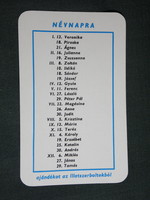 Card calendar, household perfume shops, Budapest, name day table, 1972, (5)