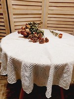 Antique cotton lace round tablecloth 95cm