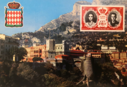 Postatiszta képeslap /Grace Kelly hercegné és Rainer Monaco-i herceg 1956-os bélyegével