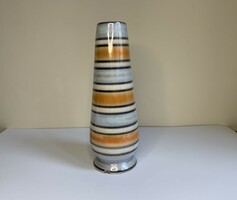 Retró kerámia csíkos irizáló lüszteres váza kis csorbával- 28,5 cm