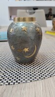 Small painted copper vase. 11 cm