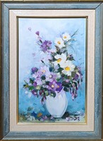 Czinege Zsolt: Virágcsendélet (olajfestmény keretben) zsűrizett alkotás, kortárs festő