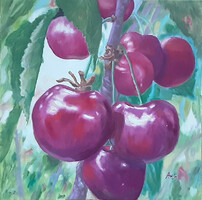 Antiipina galina: cherry berries, oil painting, canvas, 50x50cm