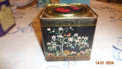 Kínai teás doboz  250 gr os , 10 x 10 x10 cm , szép virág decorral