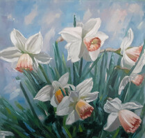 Galina Antiipina: daffodils, oil painting, canvas, 58x58cm