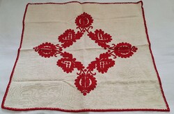 Written folk art linen tablecloth, tablecloth 70 x 70