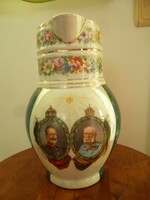 First World War commemorative jug with the image of József Ferenc and Kaiser Wilhelm, 22 cm high, 1/2 liter damaged